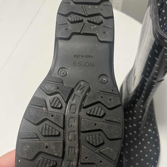 Womans Size 9 Sloggers Rain & Garden Boots Black/Pink Polka Dot Waterproof - Picture 2 of 6